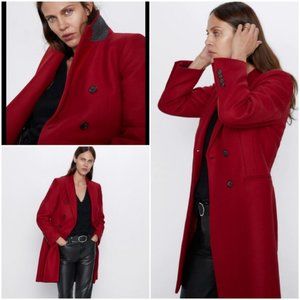 ZARA TAILORED DOUBLE BREASTED RED BURGUNDY COAT